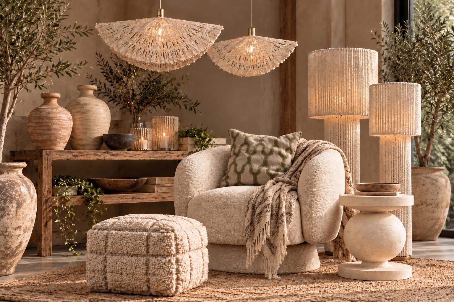 Un salon chaleureux aux fibres naturelles